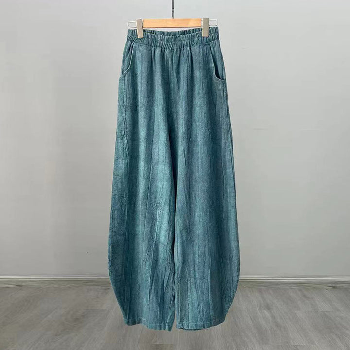 Buddha Stones Ramie Cotton Linen Pants Tie-dye Design Trousers Loose Zen Yoga Women's Pants with Pockets - Cyan(Regular Style) - US8-10，UK/AU12-14，EU40-42 (L)  - image 32