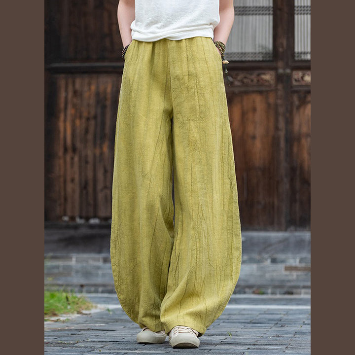 Buddha Stones Ramie Cotton Linen Pants Tie-dye Design Trousers Loose Zen Yoga Women's Pants with Pockets - YellowGreen(Regular Style) - US8-10，UK/AU12-14，EU40-42 (L)  - image 26