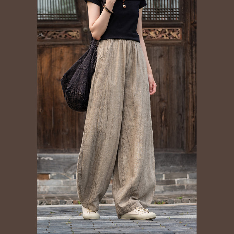 Buddha Stones Ramie Cotton Linen Pants Tie-dye Design Trousers Loose Zen Yoga Women's Pants with Pockets