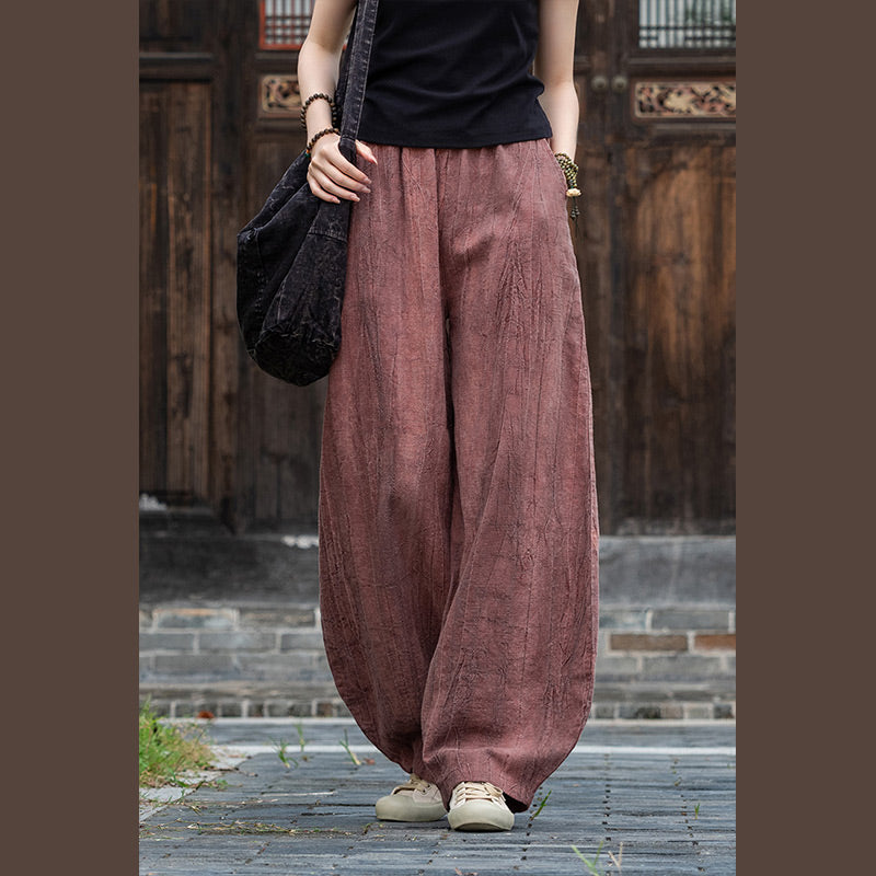 Buddha Stones Ramie Cotton Linen Pants Tie-dye Design Trousers Loose Zen Yoga Women's Pants with Pockets