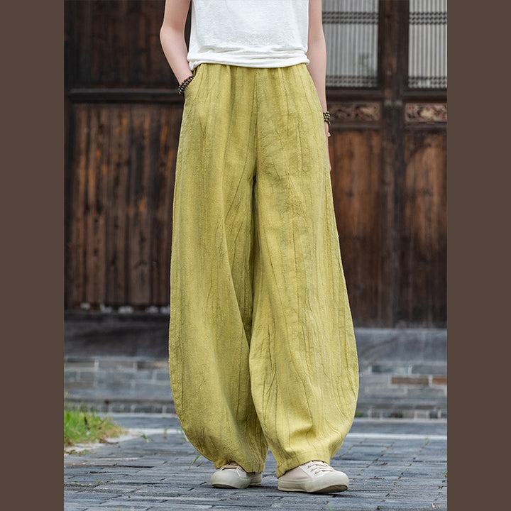 Buddha Stones Ramie Cotton Linen Pants Tie-dye Design Trousers Loose Zen Yoga Women's Pants with Pockets