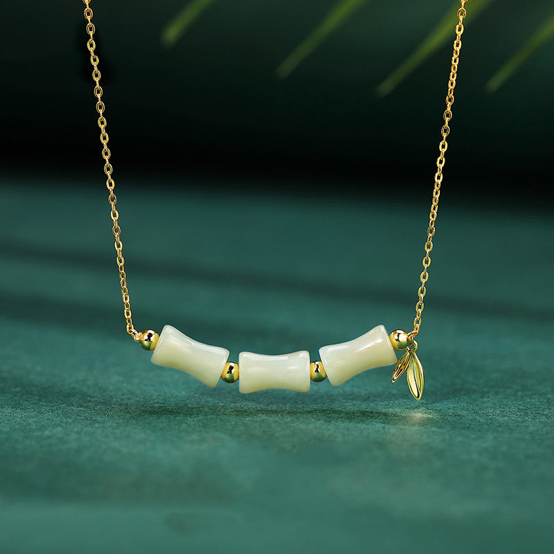 Buddha Stones 925 Sterling Silver Hetian Jade Bamboo Fu Character Prosperity Necklace Pendant Bracelet - Hetian Jade Necklace - image 0