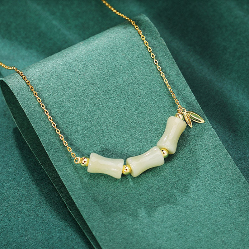 Buddha Stones 925 Sterling Silver Hetian Jade Bamboo Fu Character Prosperity Necklace Pendant Bracelet - image 4