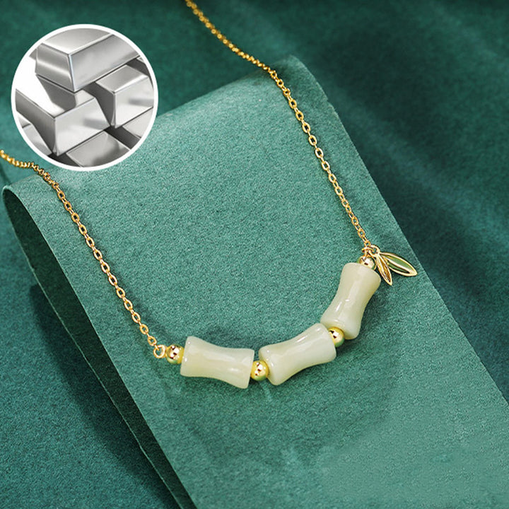 Buddha Stones 925 Sterling Silver Hetian Jade Bamboo Fu Character Prosperity Necklace Pendant Bracelet - image 2