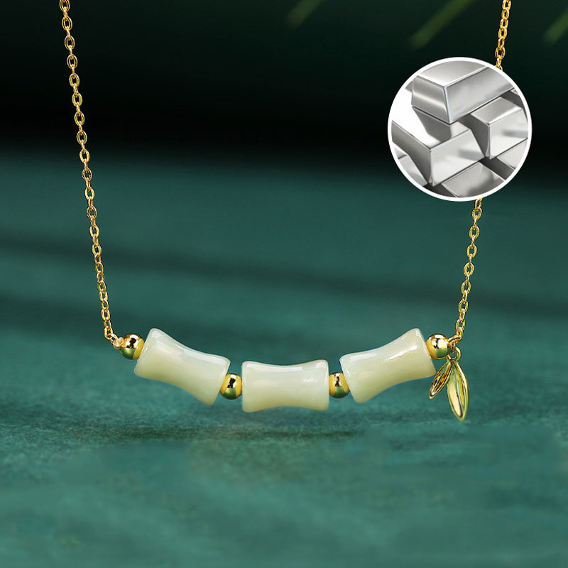 Buddha Stones 925 Sterling Silver Hetian Jade Bamboo Fu Character Prosperity Necklace Pendant Bracelet - image 7