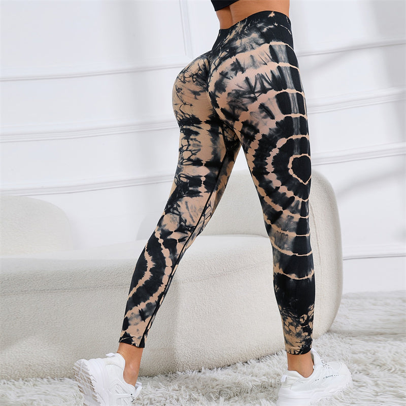 Buddha Stones Tie Dye Print Pants Sports Fitness Yoga High Waist Leggings Women's Yoga Pants