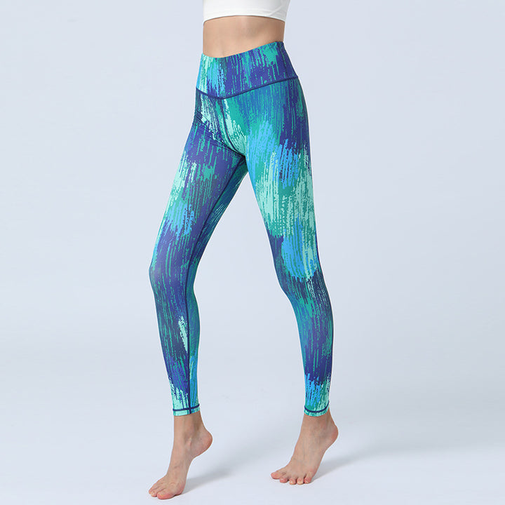 Buddha Stones Leaves Print Pants Sports Fitness Yoga High Waist Leggings Women's Yoga Pants - Blue Green - US8-10，UK/AU12-14，EU40-42 (XL)  - image 8