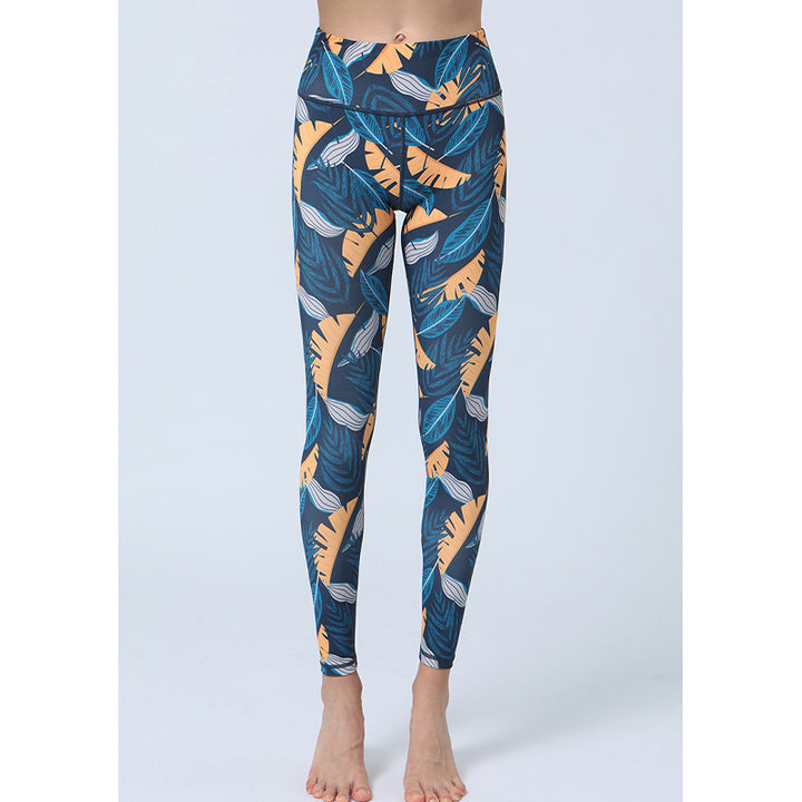 Buddha Stones Leaves Print Pants Sports Fitness Yoga High Waist Leggings Women's Yoga Pants