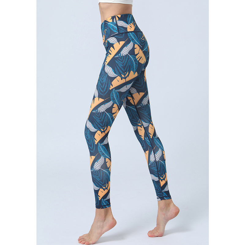 Buddha Stones Leaves Print Pants Sports Fitness Yoga High Waist Leggings Women's Yoga Pants