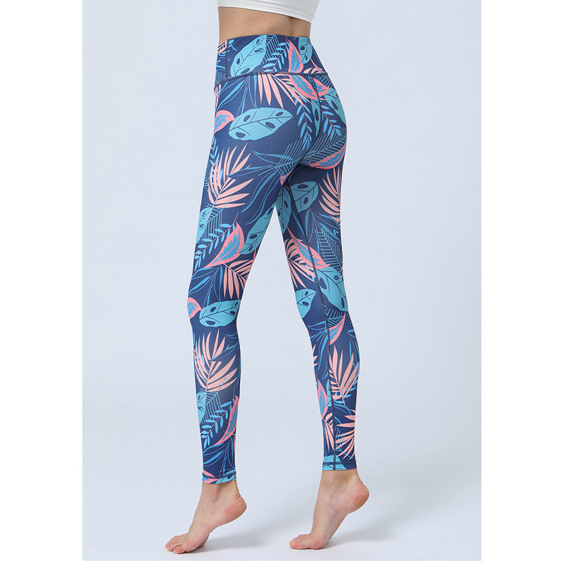 Buddha Stones Leaves Print Pants Sports Fitness Yoga High Waist Leggings Women's Yoga Pants