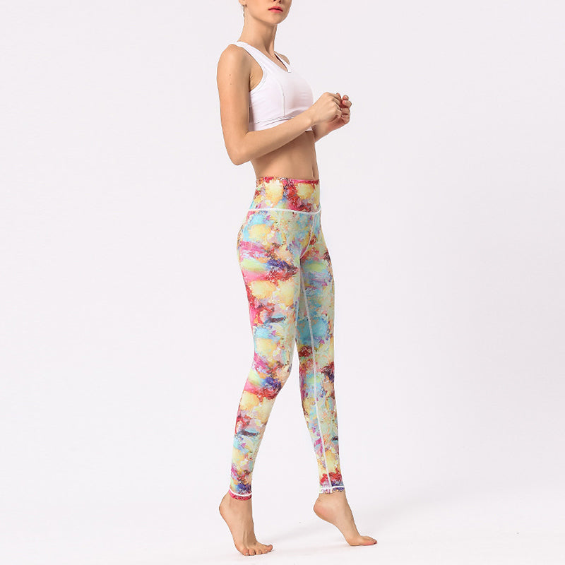 Buddha Stones Multicolored Print Flowers Pants Sports Exercise Fitness High Waist Leggings Women's Yoga Pants