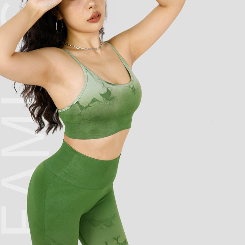 Buddha Stones 2Pcs Simple Tie Dye Print Crop Tank Top High Waist Pants Sports Gym Outfits Women's Yoga Sets - image 6