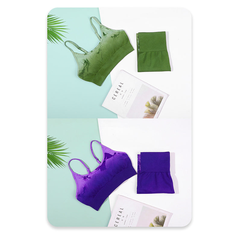 Buddha Stones 2Pcs Simple Tie Dye Print Crop Tank Top High Waist Pants Sports Gym Outfits Women's Yoga Sets - image 14