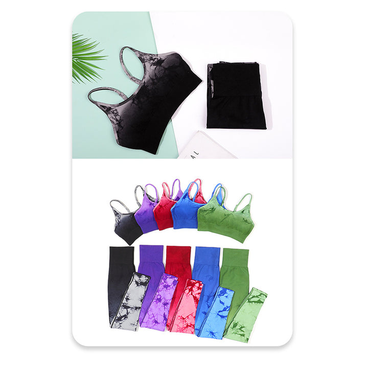 Buddha Stones 2Pcs Simple Tie Dye Print Crop Tank Top High Waist Pants Sports Gym Outfits Women's Yoga Sets - image 19