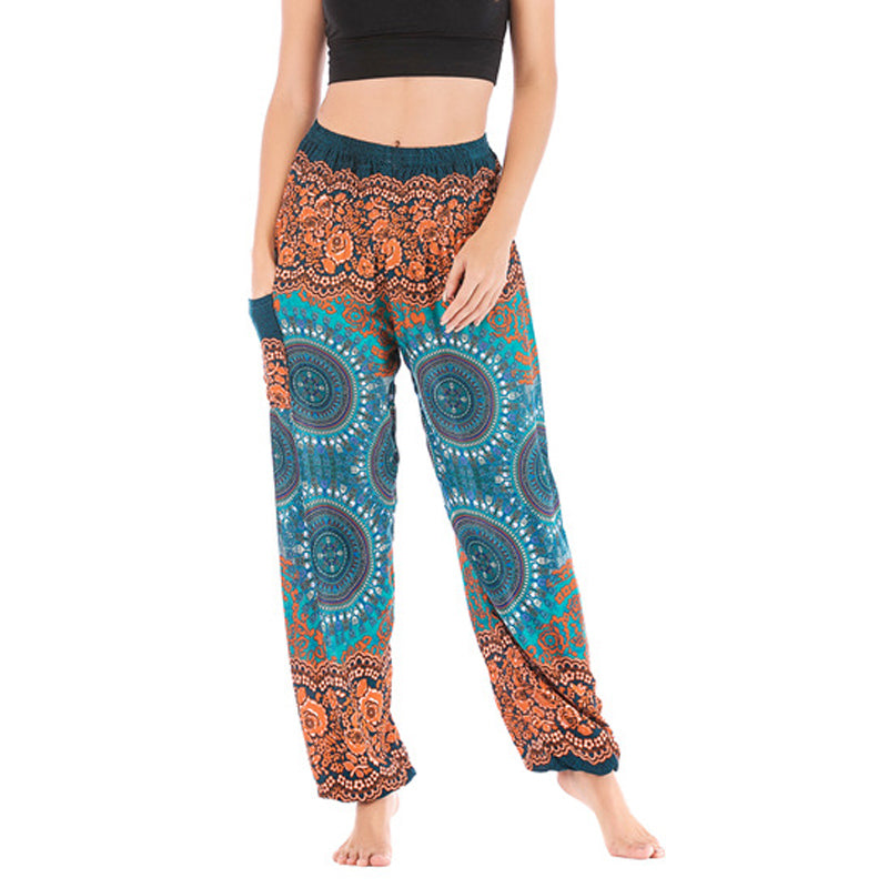 Buddha Stones Boho Loose Harem Trousers Women's Yoga Pants - Orange Blue-US2-8/10，UK/AU6-12/14，EU34-40/42 (F) - image 33