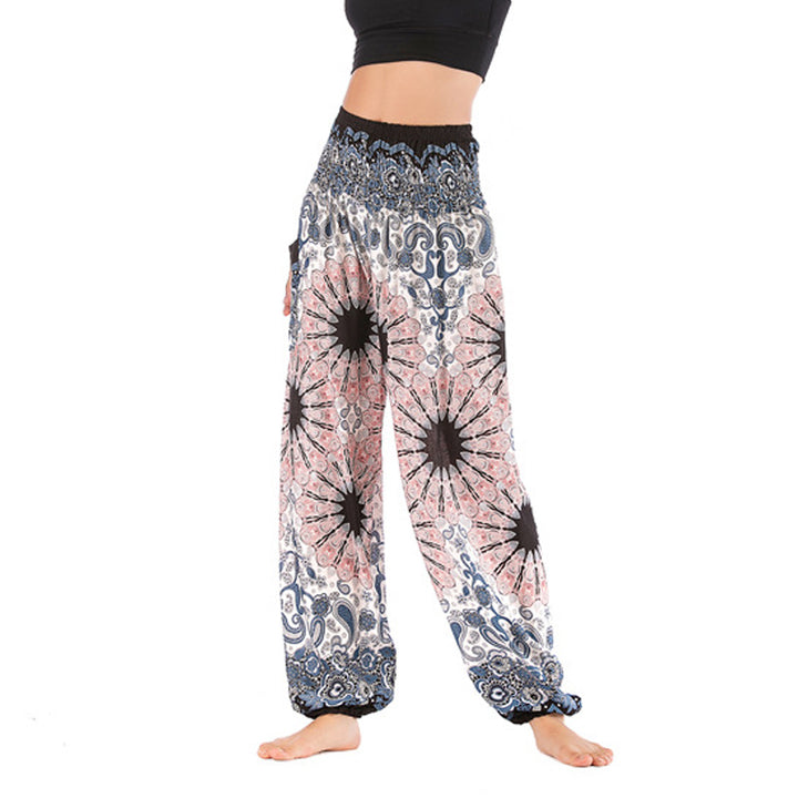 Buddha Stones Geometric Mandala Pattern Loose Harem Trousers High Waist Women's Yoga Pants - Beige - US2-8/10，UK/AU6-12/14，EU34-40/42 (F) - image 0