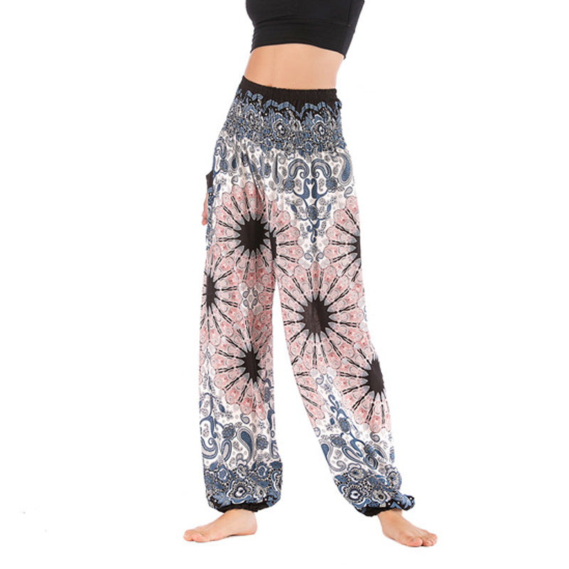 Buddha Stones Geometric Mandala Pattern Loose Harem Trousers High Waist Women's Yoga Pants