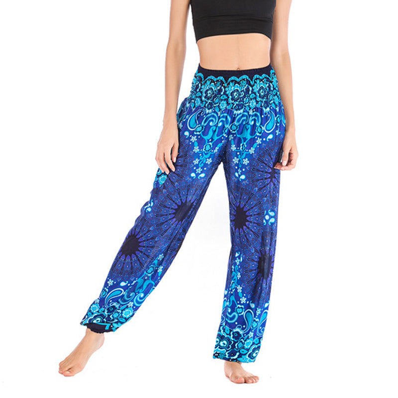 Buddha Stones Geometric Mandala Pattern Loose Harem Trousers High Waist Women's Yoga Pants