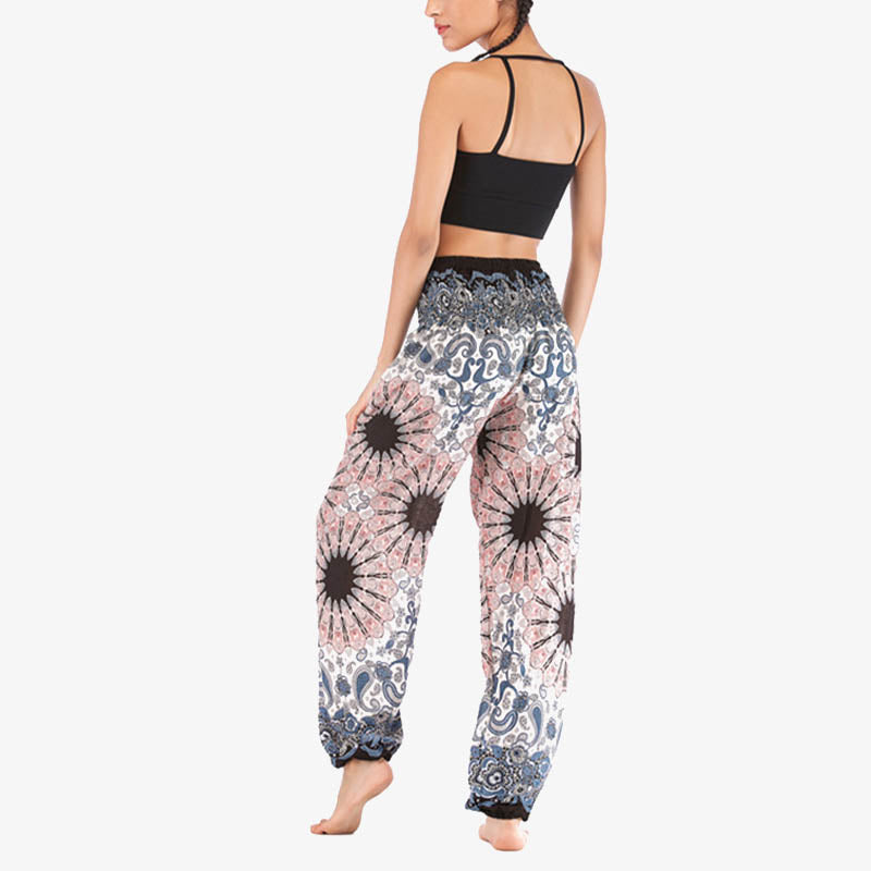 Buddha Stones Geometric Mandala Pattern Loose Harem Trousers High Waist Women's Yoga Pants