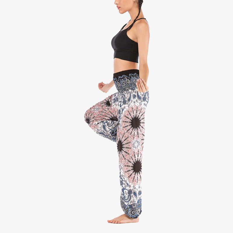 Buddha Stones Geometric Mandala Pattern Loose Harem Trousers High Waist Women's Yoga Pants