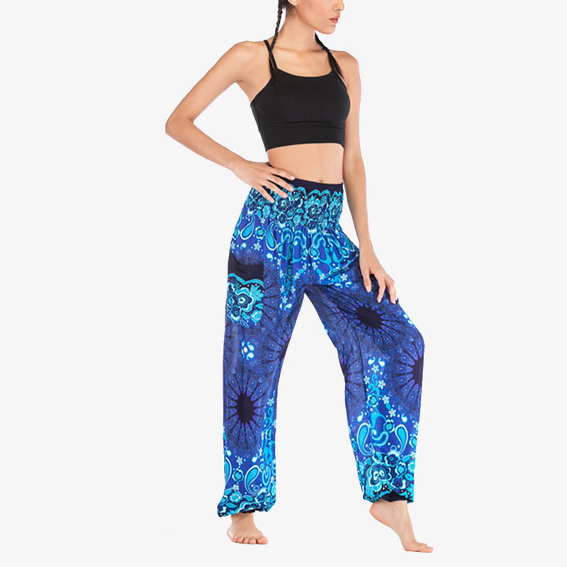 Buddha Stones Geometric Mandala Pattern Loose Harem Trousers High Waist Women's Yoga Pants