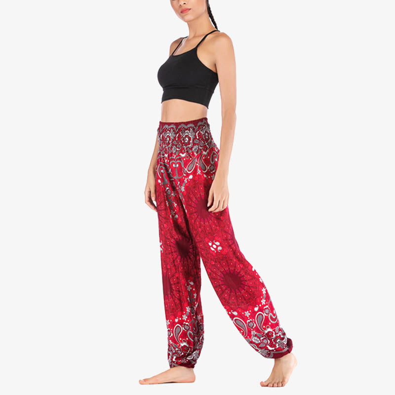 Buddha Stones Geometric Mandala Pattern Loose Harem Trousers High Waist Women's Yoga Pants