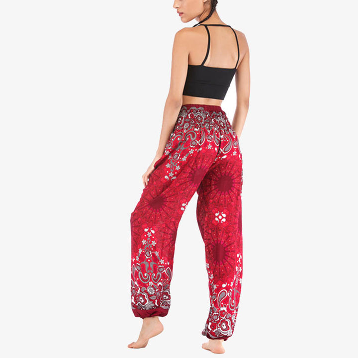 Buddha Stones Geometric Mandala Pattern Loose Harem Trousers High Waist Women's Yoga Pants