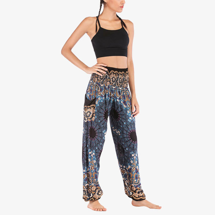 Buddha Stones Geometric Mandala Pattern Loose Harem Trousers High Waist Women's Yoga Pants - image 35