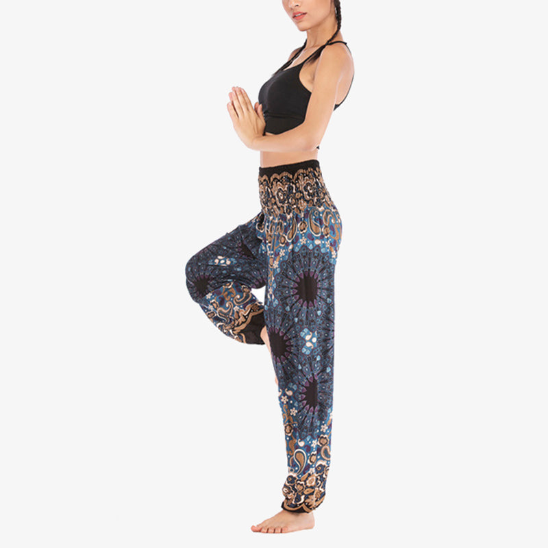 Buddha Stones Geometric Mandala Pattern Loose Harem Trousers High Waist Women's Yoga Pants