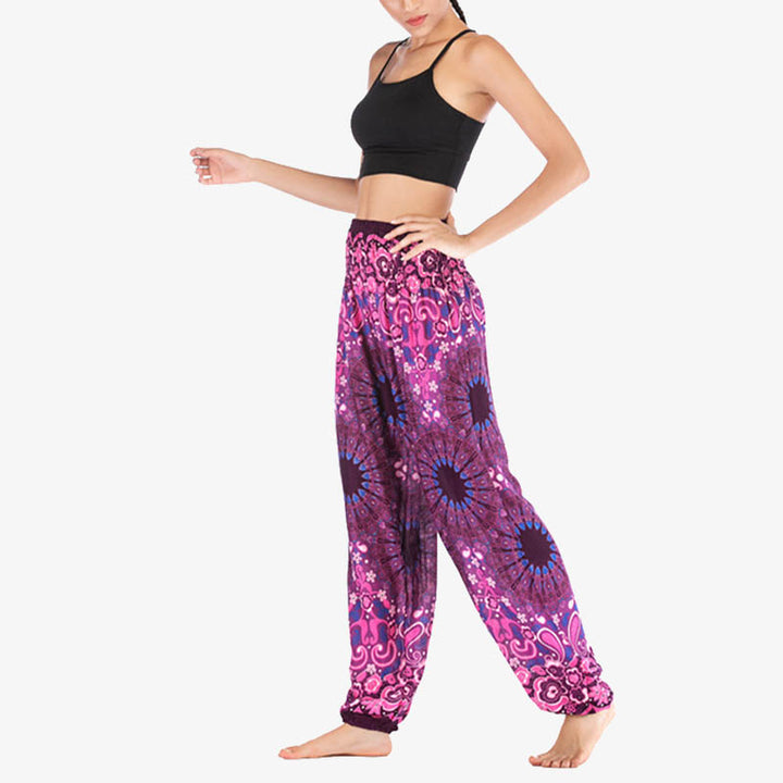 Buddha Stones Geometric Mandala Pattern Loose Harem Trousers High Waist Women's Yoga Pants