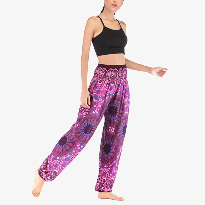 Buddha Stones Geometric Mandala Pattern Loose Harem Trousers High Waist Women's Yoga Pants