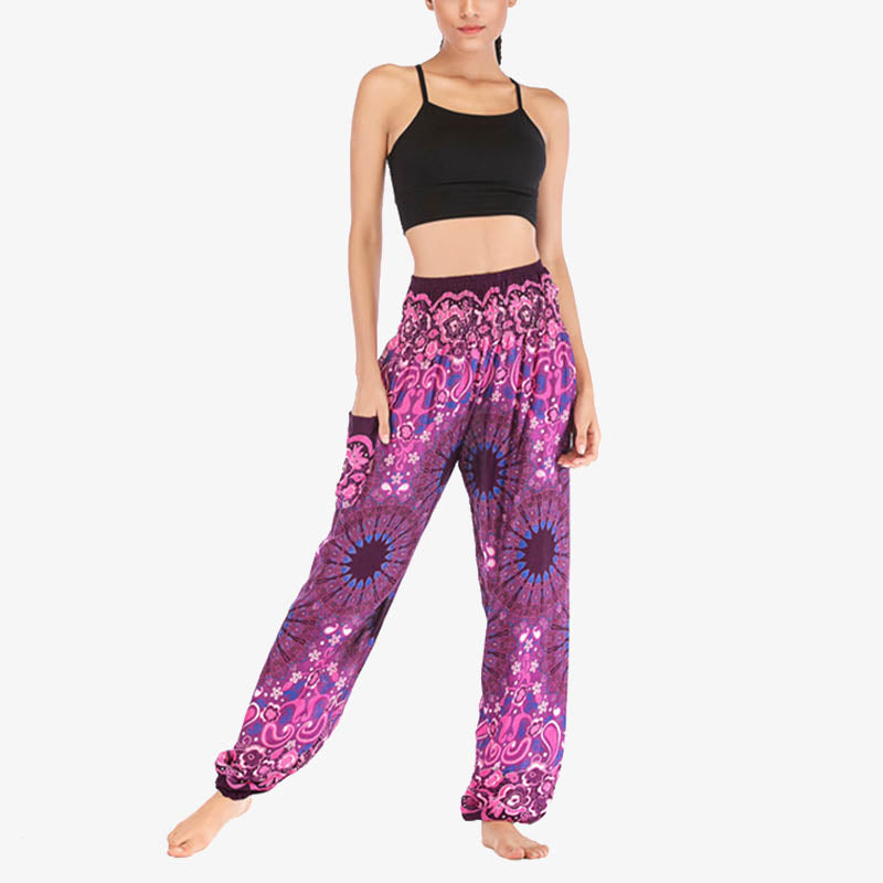 Buddha Stones Geometric Mandala Pattern Loose Harem Trousers High Waist Women's Yoga Pants