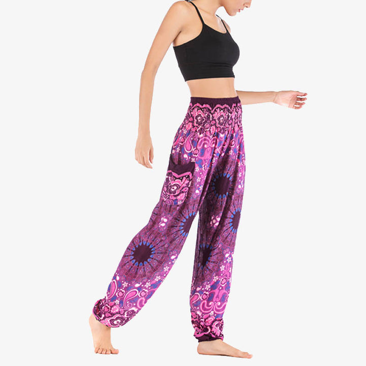 Buddha Stones Geometric Mandala Pattern Loose Harem Trousers High Waist Women's Yoga Pants - image 45