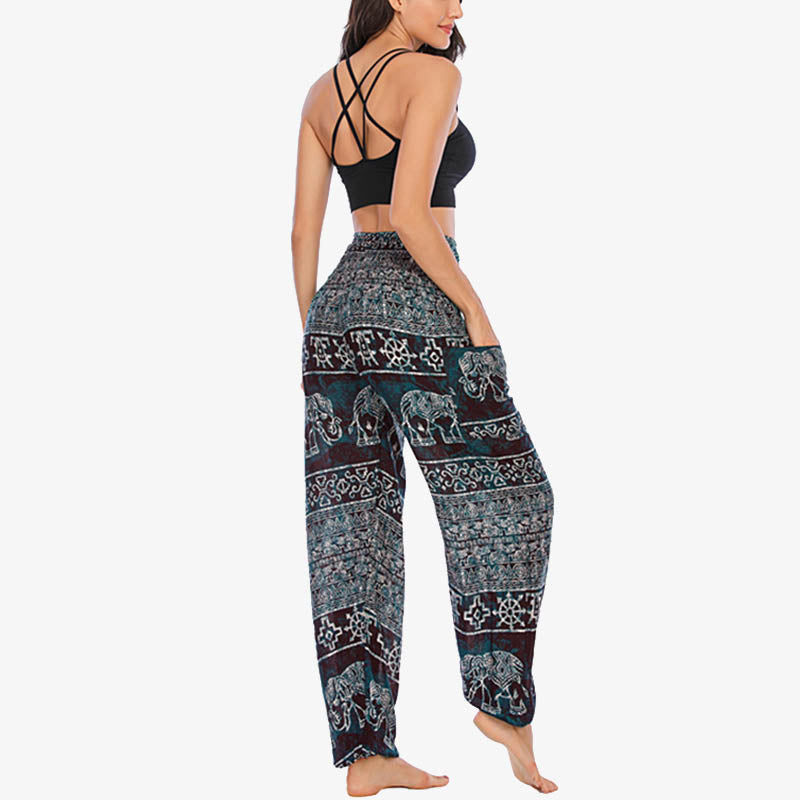 Buddha Stones Elephant Pattern Loose Casual Harem Trousers High Waist Women's Yoga Pants - image 6