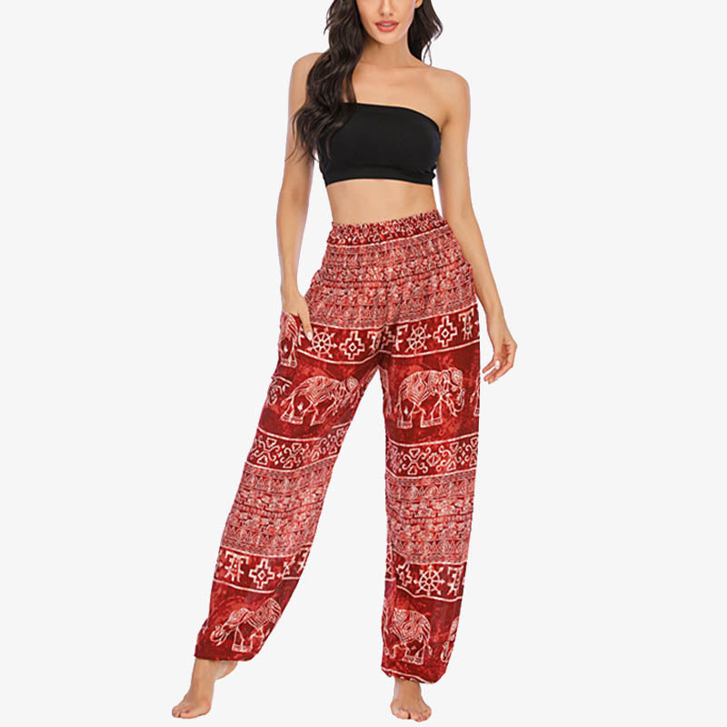Buddha Stones Elephant Pattern Loose Casual Harem Trousers High Waist Women's Yoga Pants - image 11