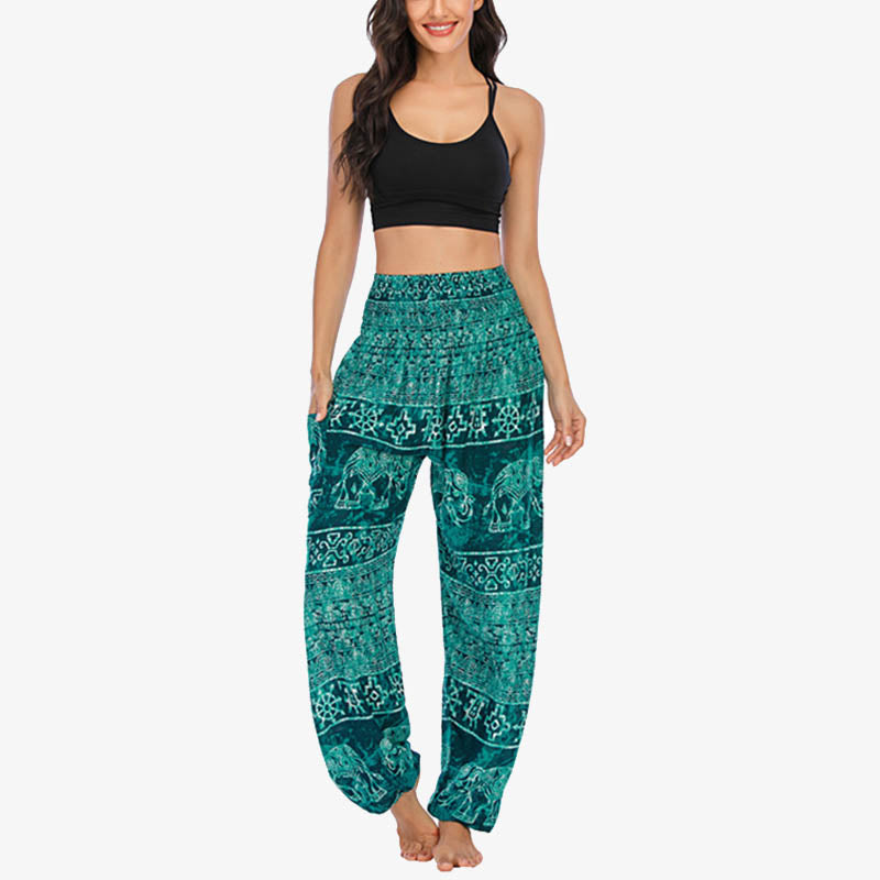 Buddha Stones Elephant Pattern Loose Casual Harem Trousers High Waist Women's Yoga Pants - image 15