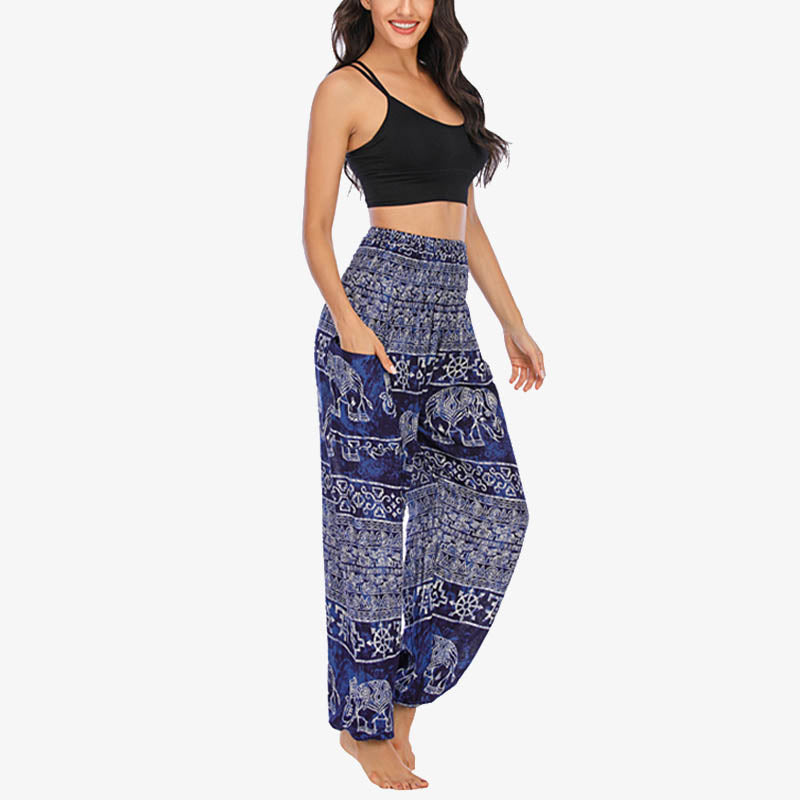 Buddha Stones Elephant Pattern Loose Casual Harem Trousers High Waist Women's Yoga Pants - image 24