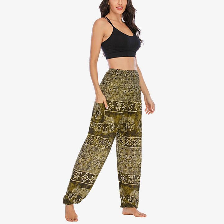 Buddha Stones Elephant Pattern Loose Casual Harem Trousers High Waist Women's Yoga Pants - image 28
