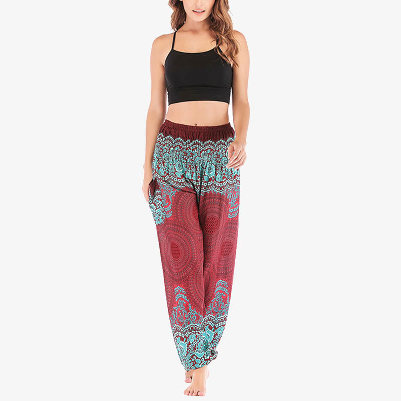 Buddha Stones Round Geometric Pattern Loose Casual Harem Trousers High Waist Women's Yoga Pants - image 1