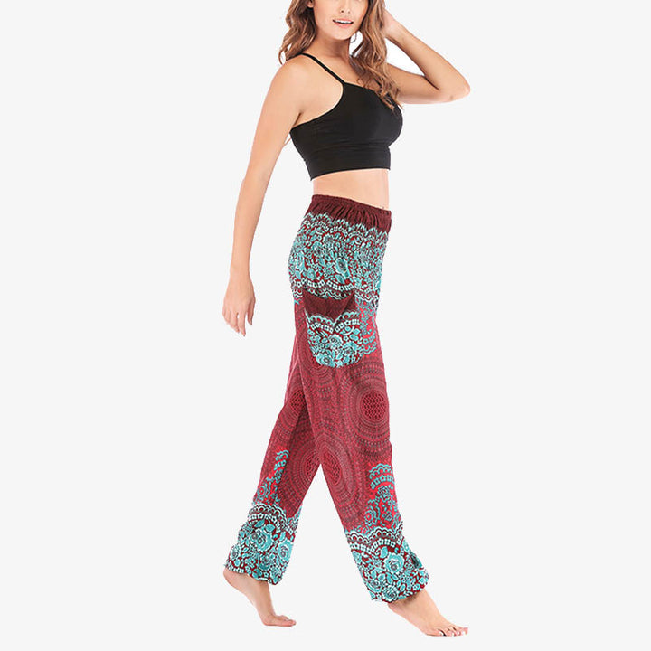 Buddha Stones Round Geometric Pattern Loose Casual Harem Trousers High Waist Women's Yoga Pants