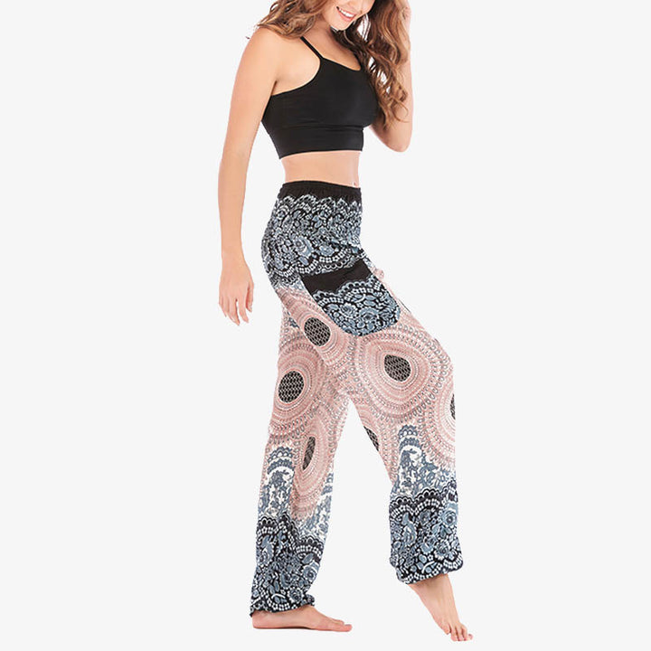 Buddha Stones Round Geometric Pattern Loose Casual Harem Trousers High Waist Women's Yoga Pants