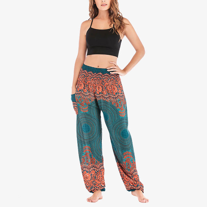 Buddha Stones Round Geometric Pattern Loose Casual Harem Trousers High Waist Women's Yoga Pants