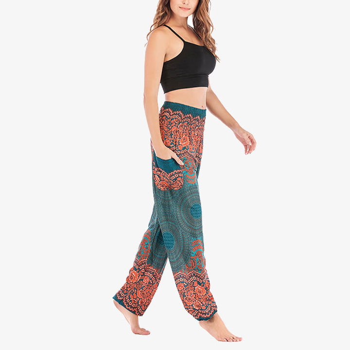 Buddha Stones Round Geometric Pattern Loose Casual Harem Trousers High Waist Women's Yoga Pants