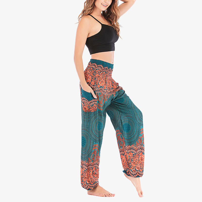 Buddha Stones Round Geometric Pattern Loose Casual Harem Trousers High Waist Women's Yoga Pants