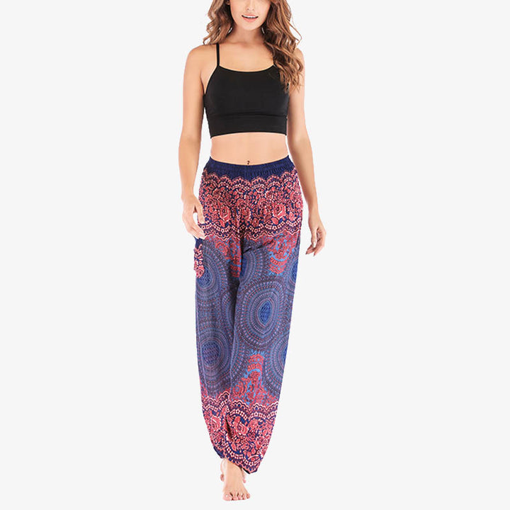 Buddha Stones Round Geometric Pattern Loose Casual Harem Trousers High Waist Women's Yoga Pants