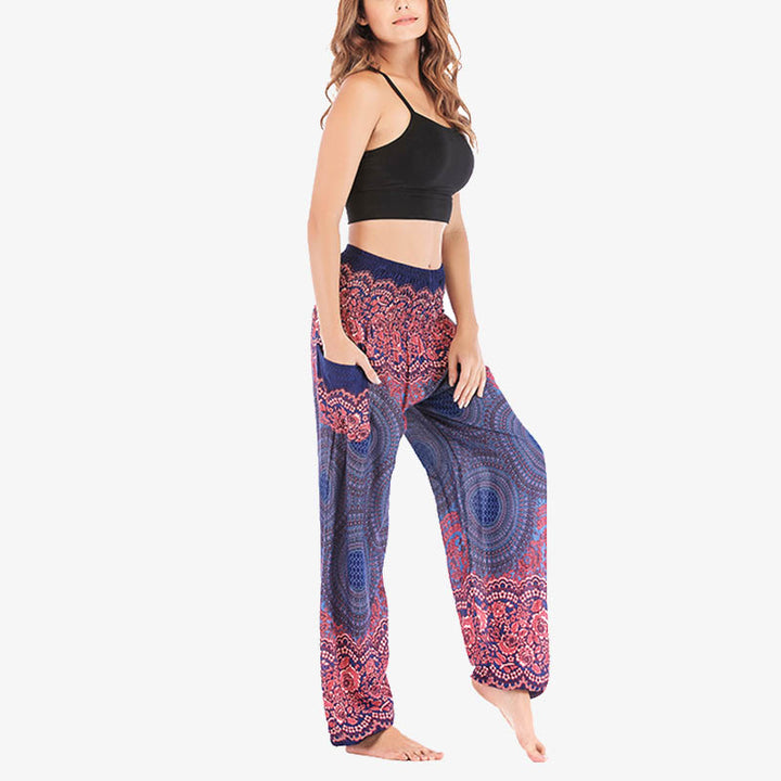 Buddha Stones Round Geometric Pattern Loose Casual Harem Trousers High Waist Women's Yoga Pants