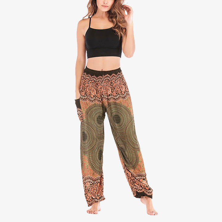 Buddha Stones Round Geometric Pattern Loose Casual Harem Trousers High Waist Women's Yoga Pants