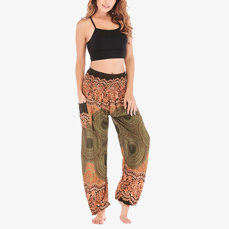 Buddha Stones Round Geometric Pattern Loose Casual Harem Trousers High Waist Women's Yoga Pants