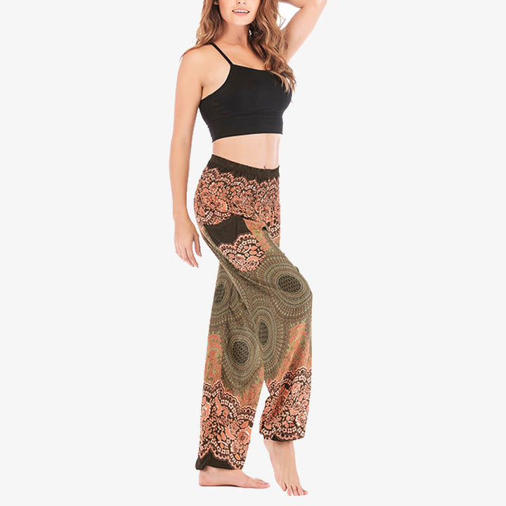 Buddha Stones Round Geometric Pattern Loose Casual Harem Trousers High Waist Women's Yoga Pants