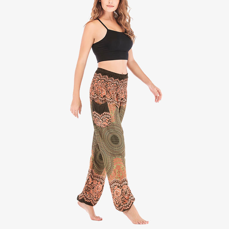 Buddha Stones Round Geometric Pattern Loose Casual Harem Trousers High Waist Women's Yoga Pants